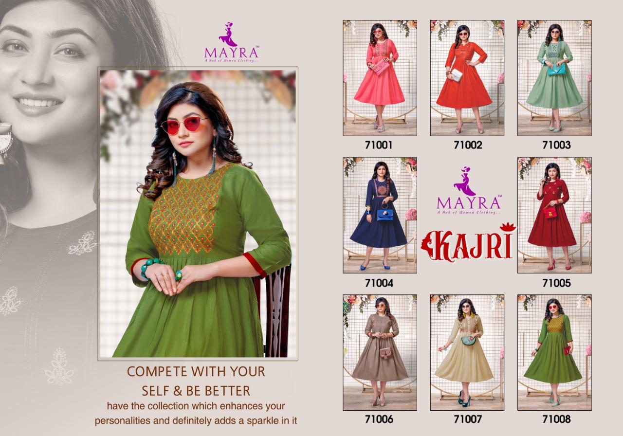 Mayra Kajri Latest Fancy Casual Wear Rayon Embroidery Work Anarkali Kurtis Collection
